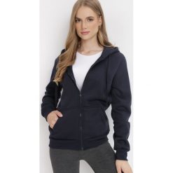 Granatowa Bluza z Kapturem Zapinana na Suwak Bran. Niebieskie bluzy z kapturem damskie Born2be, l, z materiału. Za 39.99 zł.
