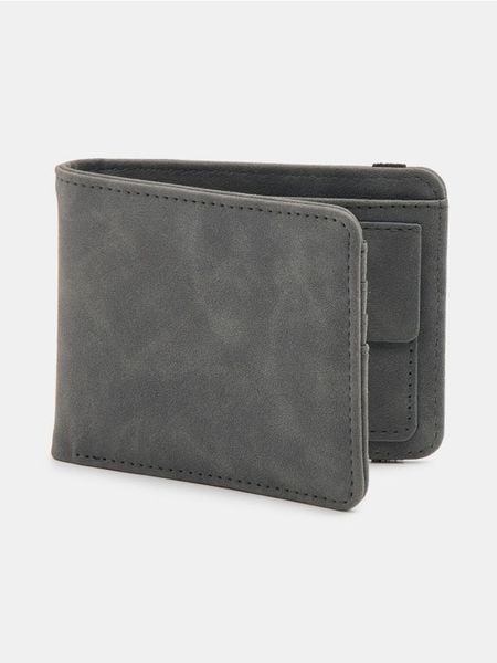 Portfel z imitacji zamszu - szary. Szare portfele męskie Sinsay, bez wzorów. Za 25.99 zł.