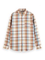 Scotch & Soda Koszula w kolorze jasnobrązowo-błękitno-kremowym rozmiar: S. Brązowe koszule męskie Scotch & Soda, s, bez wzorów, z bawełny, bez kołnierzyka, bez ramiączek. Za 153.71 zł.