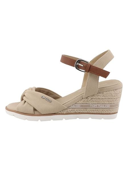 Tom Tailor Sandały w kolorze beżowym na koturnie rozmiar: 36. Brązowe sandały damskie Tom Tailor, bez wzorów, bez obcasa, na koturnie. Za 132.98 zł.