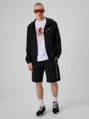 4F Spodenki casual męskie - czarne XL. Czarne szorty męskie 4f, z dresówki, bez kołnierzyka. Za 149.99 zł.