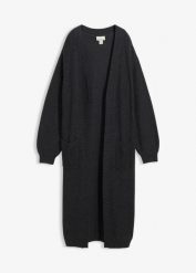 Długi kardigan z obniżoną linią ramion. Szare kardigany damskie bonprix, bez wzorów. Za 129.99 zł.