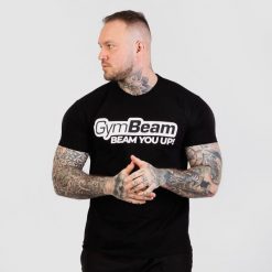 Koszulka męska fitness z krótkim rękawem czarna Beam. Czarne t-shirty sportowe męskie GYMBEAM, m, z bawełny, bez ramiączek, na fitness i siłownię. Za 54.90 zł.