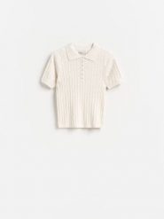 Sweter z krótkimi rękawami - kremowy. Białe swetry klasyczne damskie Reserved, l, z bawełny, bez kołnierzyka. Za 99.99 zł.