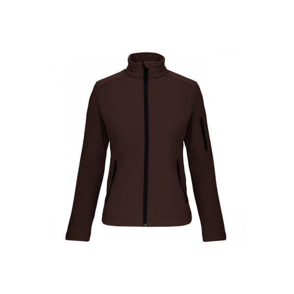 Kurtka damska Kariban Softshell. Brązowe kurtki damskie KARIBAN, bez wzorów, z softshellu, bez kaptura. Za 202.50 zł.