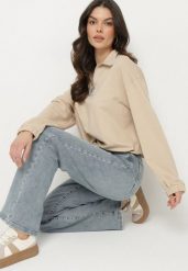 Ciemnobeżowa Bluza z Bawełną i Suwakiem Ściągana Sznurkami Felasa. Brązowe bluzy bez kaptura damskie Born2be, l, z bawełny. Za 59.99 zł.