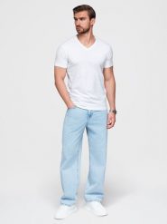 Sygnowany męski t-shirt V-neck z elastanem – biały V1 - Rozmiar: XXL. Białe t-shirty męskie Ombre Clothing, m, bez wzorów, z bawełny, bez kołnierzyka. W wyprzedaży za 39.99 zł.