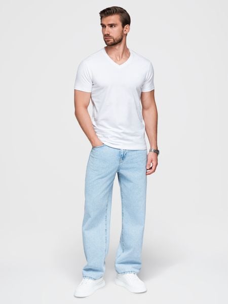 Sygnowany męski t-shirt V-neck z elastanem – biały V1 - Rozmiar: XXL. Białe t-shirty męskie Ombre Clothing, m, bez wzorów, z bawełny, bez kołnierzyka. W wyprzedaży za 39.99 zł.