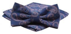Mucha Męska Alties z Poszetką - Granat w Duże Paisley. Niebieskie krawaty i muchy męskie Alties, bez wzorów, eleganckie. Za 54.00 zł.