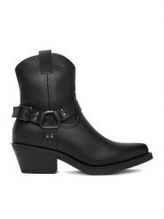 DeeZee Kowbojki HX21065-55A Czarny. Czarne botki damskie DeeZee, z materiału, bez obcasa, na płaskiej podeszwie, bez zapięcia. Za 199.99 zł.