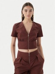 Patrizia Pepe Bluzka 2C1672/A9B9-B887 Brązowy ciemny Regular Fit. Brązowe bluzki damskie Patrizia Pepe, bez wzorów, z bawełny, bez kołnierzyka, bez ramiączek. Za 919.99 zł.