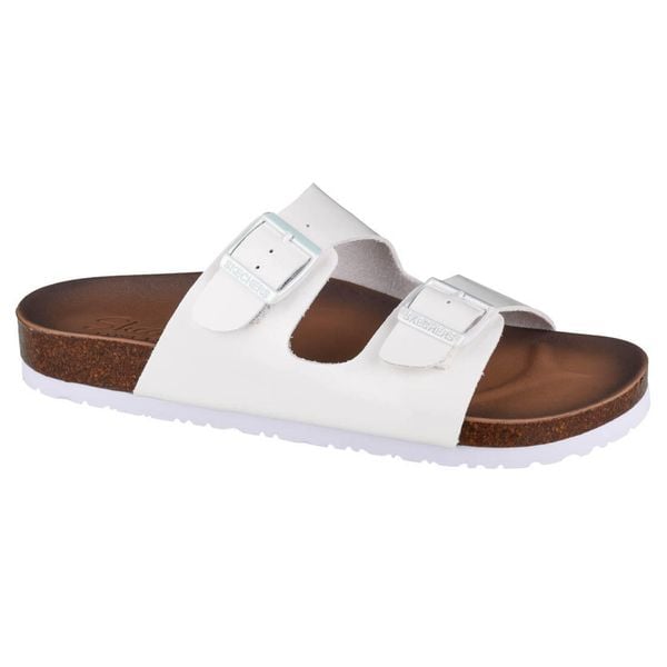 Klapki damskie Skechers Granolagloss Floss. Białe klapki damskie Skechers, bez wzorów, z materiału, bez obcasa. Za 337.25 zł.