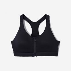 Stanik sportowy Domyos. Czarne biustonosze sportowe damskie DOMYOS, bez wzorów, z elastanu. Za 119.99 zł.