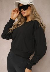 Czarna Bluza z Bawełną ze Ściągaczami przy Rękawach i w Pasie Alberia. Czarne bluzy bez kaptura damskie Renee, l, z bawełny. Za 34.99 zł.