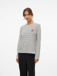 Vero Moda Koszulka w kolorze biało-czarnym rozmiar: L. Białe bluzki damskie Vero Moda, l, bez wzorów, z bawełny, bez kołnierzyka. Za 39.49 zł.