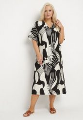 Czarna Sukienka o Pudełkowym Kroju z Dekoltem w Serek w Abstrakcyjny Print Salliven. Czarne sukienki damskie Born2be, na co dzień, plus size, bez wzorów, eleganckie, bez kołnierzyka, plus size, bez ramiączek, midi. W wyprzedaży za 63.99 zł.