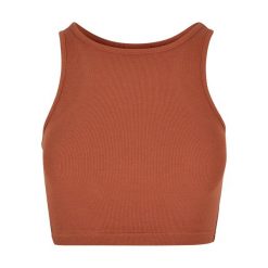 Damski prążkowany tank top court Urban Classics. Brązowe topy damskie Urban Classics, bez wzorów, prążkowane, bez kołnierzyka. Za 36.50 zł.
