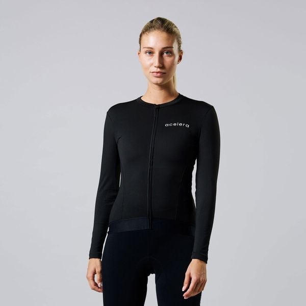 Damska kurtka kolarska Thermo Fleece z długim rękawem. Czarne kurtki damskie ACELERA, bez wzorów, z polaru, bez kaptura. W wyprzedaży za 317.21 zł.