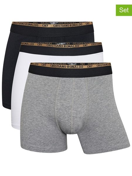 CR7 Bokserki (3 pary) w kolorze czarnym, białym i szarym rozmiar: L. Białe bokserki męskie CR7, bez wzorów. Za 95.92 zł.