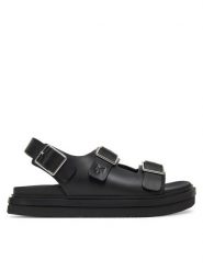 Calvin Klein Jeans Sandały Flat Molded Sandal Buckle YW0YW01785 Czarny. Czarne sandały damskie Calvin Klein Jeans, bez wzorów, z jeansu, bez obcasa, na płaskiej podeszwie. Za 279.99 zł.