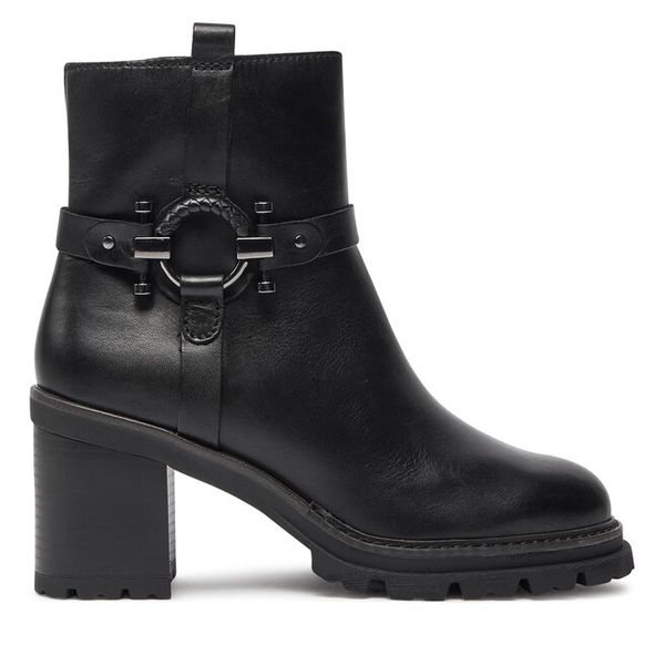 Botki Marco Tozzi. Czarne botki damskie Marco Tozzi, bez obcasa, na słupku, bez zapięcia. Za 329.99 zł.