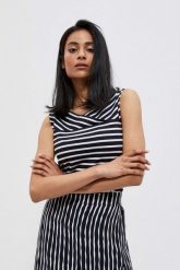 Dopasowany top w paski czarno-biały. Białe topy damskie MOODO, l, bez wzorów, z bawełny, bez kołnierzyka. W wyprzedaży za 17.49 zł.