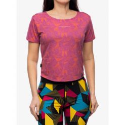 Koszulka wspinaczkowa damska La Sportiva Dimension T-Shirt. Fioletowe bluzki sportowe damskie La Sportiva, bez wzorów, bez ramiączek. Za 219.99 zł.