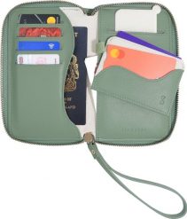 Portfel damski Stackers Wave kremowo-zielony z etui na karty i lusterkiem. Białe portfele damskie Stackers, bez wzorów. Za 199.00 zł.