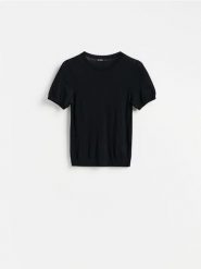 Sweter z wełną i modalem - czarny. Czarne swetry klasyczne damskie Reserved, l, z wełny, bez kołnierzyka. Za 119.99 zł.