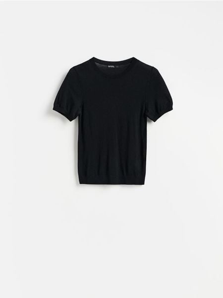 Sweter z wełną i modalem - czarny. Czarne swetry klasyczne damskie Reserved, l, z wełny, bez kołnierzyka. Za 119.99 zł.