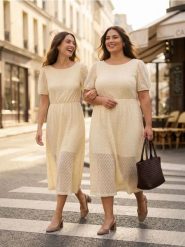 Dzianinowa sukienka midi z ażurowym wzorem i metalizowaną nicią - kremowy. Białe sukienki damskie Sinsay, l, w ażurowe wzory, z dzianiny, bez kołnierzyka, bez ramiączek, midi. Za 69.99 zł.