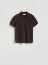 Bawełniana koszulka polo - ciemnobrązowy. Brązowe koszulki polo męskie Reserved, l, bez wzorów, z bawełny, bez ramiączek. Za 119.99 zł.