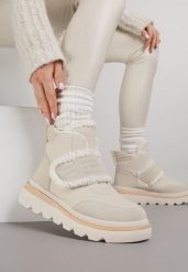 Beżowe Śniegowce Ozdobione Futerkiem i Przeszyciami Newelara. Brązowe śniegowce damskie Renee, z jeansu. Za 109.99 zł.