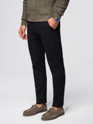 Spodnie męskie chino z ozdobną taśmą w pasie SLIM FIT – czarne V1 - Rozmiar: S. Czarne spodnie materiałowe męskie Ombre Clothing, bez wzorów, z bawełny, casualowe. Za 279.99 zł.