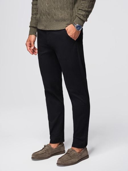 Spodnie męskie chino z ozdobną taśmą w pasie SLIM FIT – czarne V1 - Rozmiar: S. Czarne spodnie materiałowe męskie Ombre Clothing, bez wzorów, z bawełny, casualowe. W wyprzedaży za 167.99 zł.