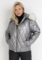 Srebrna Kurtka Deinarpia. Szare kurtki damskie Born2be, l, bez wzorów, bez kaptura. Za 259.99 zł.