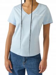 Koszulka Damska Champion Bawełniana W Serek Niebieska. Niebieskie t-shirty damskie CHAMPION, s, bez wzorów, z bawełny, bez kołnierzyka. Za 129.00 zł.