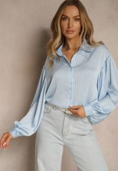 Niebieska Koszula z Dłuższym Tyłem i Bufiastymi Rękawami Zivane. Niebieskie koszule damskie Renee, l, bez wzorów, eleganckie, bez kołnierzyka, bez ramiączek. Za 79.99 zł.