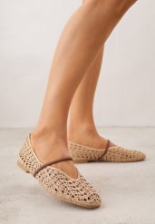 Beżowe Ażurowe Balerinki z Imitacji Plecionki z Paskiem Naeraea. Brązowe baleriny damskie Born2be, w ażurowe wzory, bez obcasa. Za 99.99 zł.