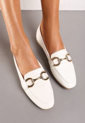 Białe Eleganckie Mokasyny w Stylu Loafersów z Klamerką Tykonia. Białe mokasyny damskie Renee. Za 49.99 zł.