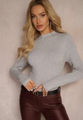 Jasnoszary Casualowy Sweter Półgolf Temitara. Szare swetry klasyczne damskie Renee, m, z jeansu, bez kołnierzyka. Za 49.99 zł.