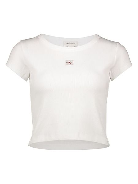 Calvin Klein Koszulka w kolorze białym rozmiar: L. Białe bluzki damskie CALVIN KLEIN, l, bez wzorów, z bawełny, bez kołnierzyka. Za 104.99 zł.