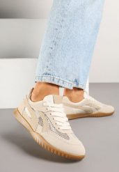 Ciemnobeżowe Sneakersy Tenisówki z Geometrycznym Motywem Amotheira. Brązowe trampki i tenisówki damskie Renee, bez wzorów, z jeansu. Za 74.99 zł.