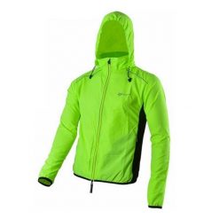 Kurtka wiatrówka rowerowa z kapturem w kolorze fluorescencyjnej zieleni ROCKBROS. Zielone kurtki męskie ROCKBROS, l, bez wzorów, z materiału, na fitness i siłownię. Za 163.08 zł.