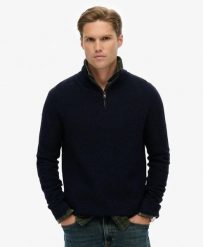 Superdry Sweter Half-Zip z Bawełny Teksturowanej – Krój Relaxed. Niebieskie swetry klasyczne damskie Superdry., uniwersalny, bez wzorów, z bawełny, bez kołnierzyka. Za 389.65 zł.