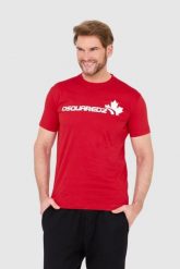 DSQUARED2 Czerwony bawełniany t-shirt z dużym logo. Czerwone t-shirty męskie Dsquared2, l, bez wzorów, z bawełny, bez kołnierzyka. W wyprzedaży za 599.99 zł.