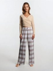 Spodnie od piżamy w kratę - beżowy. Brązowe piżamy damskie Sinsay, l, bez wzorów, bez ramiączek. Za 25.99 zł.