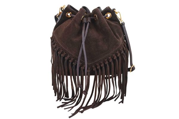 Torebka skórzana boho style - Brązowa ciemna. Brązowe torebki klasyczne damskie Barberinis, bez wzorów, ze skóry, małe, zamszowe, bez dodatków. Za 276.99 zł.