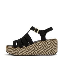 Damskie sandały na koturnie FitFlop PlatFForms. Czarne sandały damskie FIT FLOP, bez wzorów, z materiału, bez obcasa, na koturnie. Za 715.50 zł.