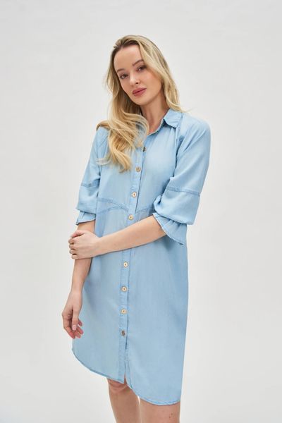 Koszulowa sukienka z lyocell niebieska. Niebieskie sukienki damskie MOODO, bez wzorów, z lyocellu, bez kołnierzyka, bez ramiączek, koszulowe. W wyprzedaży za 71.99 zł.